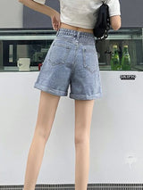 Litlookz Studio Y2K Asymmetric Waist Detail Denim Shorts, view 2
