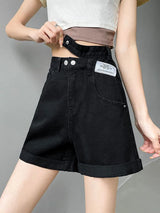 Litlookz Studio Y2K Asymmetric Waist Detail Denim Shorts, view 5