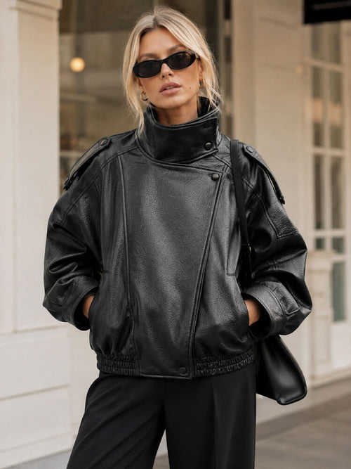 Litlookz Studio Y2K Asymmetrical Faux Leather Jacket