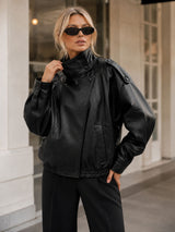 Litlookz Studio Y2K Asymmetrical Faux Leather Jacket, view 3