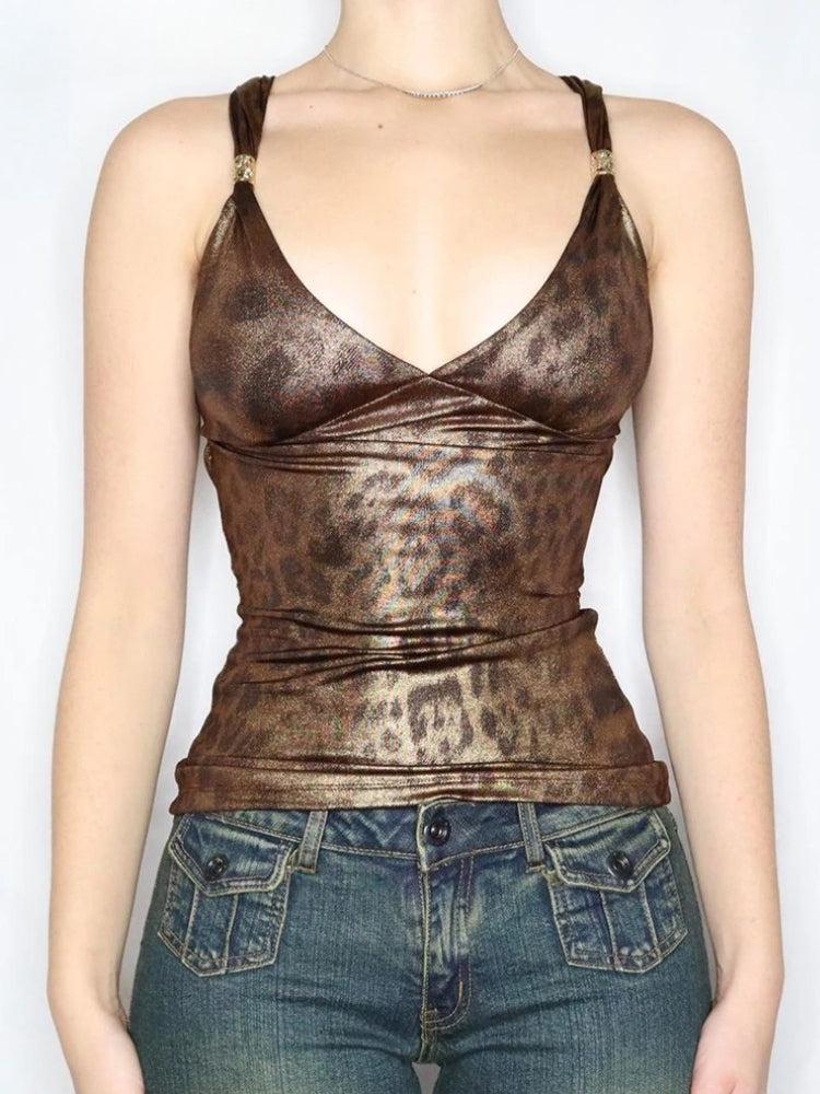 Litlookz Studio Y2K Baddie Leopard Backless Top
