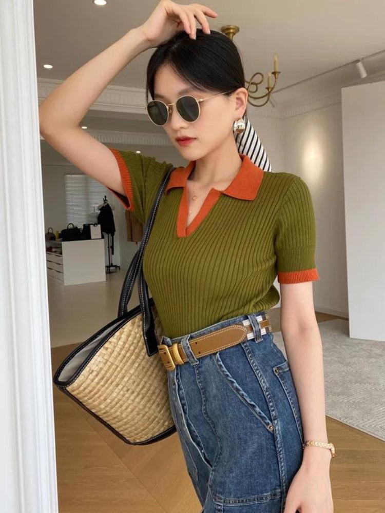 Litlookz Studio Y2K Basic Corduroy Polo Top