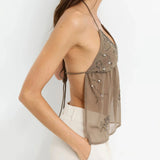 Litlookz Studio Y2K Beaded Chiffon Backless Top, view 2