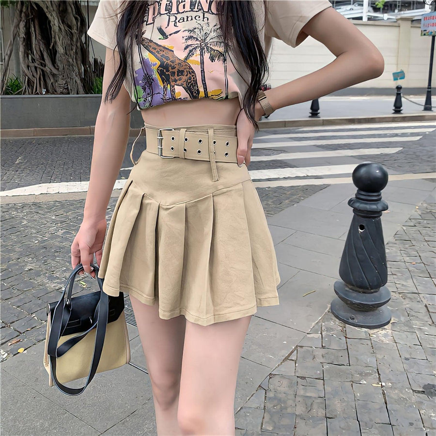 Litlookz Studio Y2K Belt Detail Pleated Mini Skirt