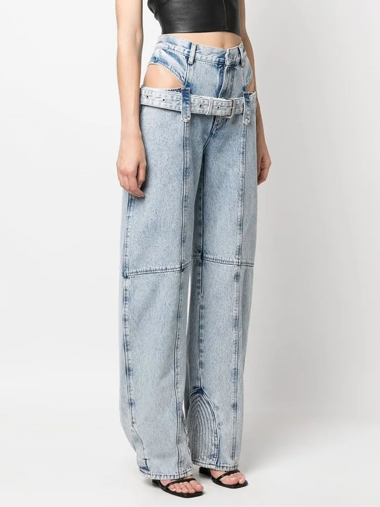 Litlookz Studio Y2K Belted Cut Out Jeans