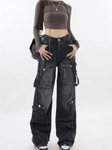 Litlookz Studio Y2K Belted Dark Wash Cargo Jeans, view 2