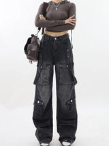 Litlookz Studio Y2K Belted Dark Wash Cargo Jeans, view 3