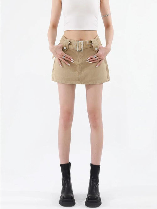 Litlookz Studio Y2K Belted Denim Mini Skirt