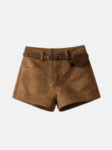 Litlookz Studio Y2K Belted Suede Shorts, view 5