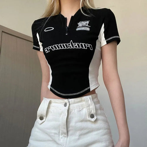 Litlookz Studio Y2K Biker Half Zip-Up Crop Top