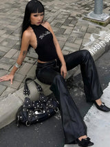 Litlookz Studio Y2K Black Halter Top, view 3