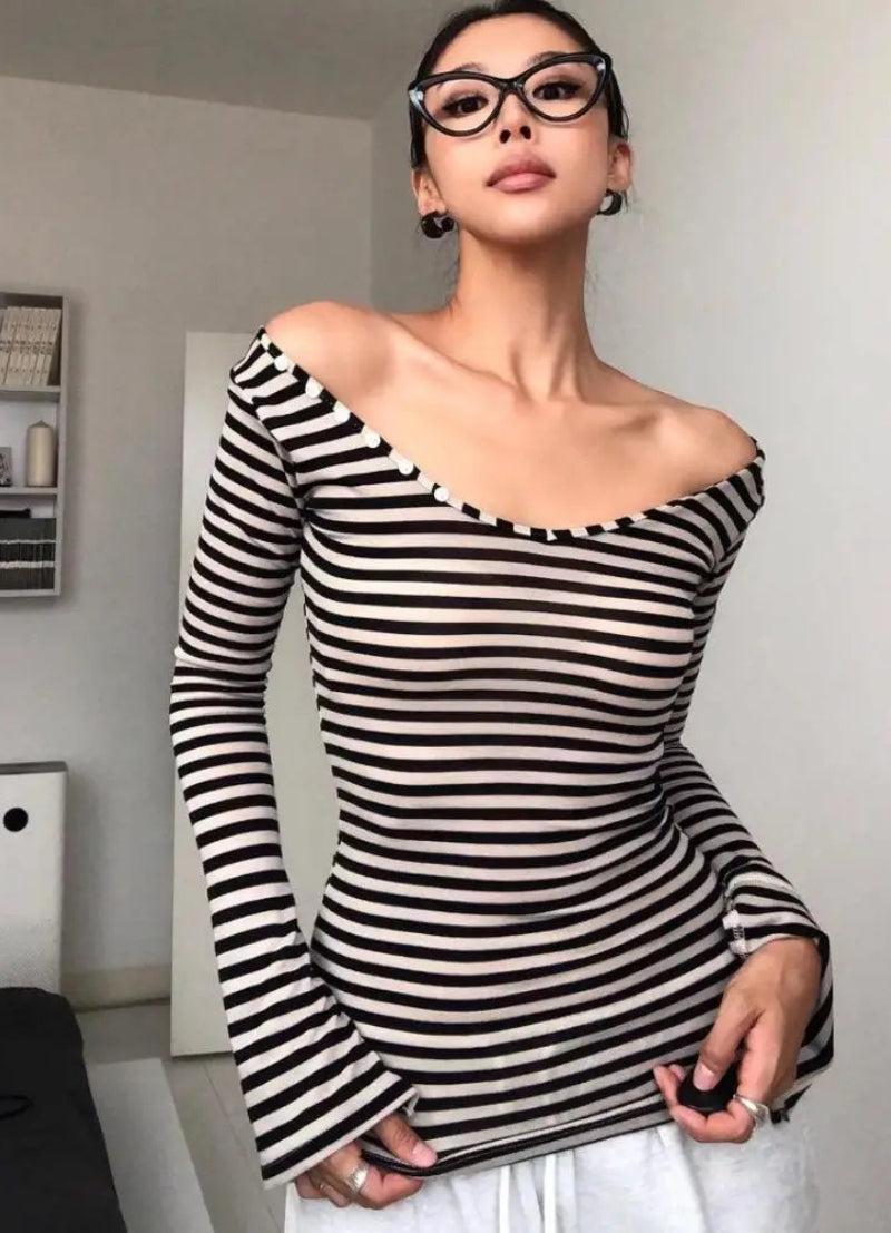 Litlookz Studio Y2K Black & White Striped Top