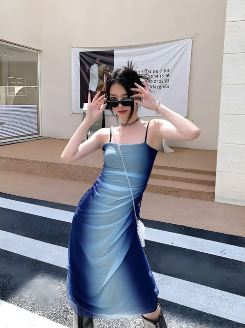 Litlookz Studio Y2K Blue Gradient Midi Dress