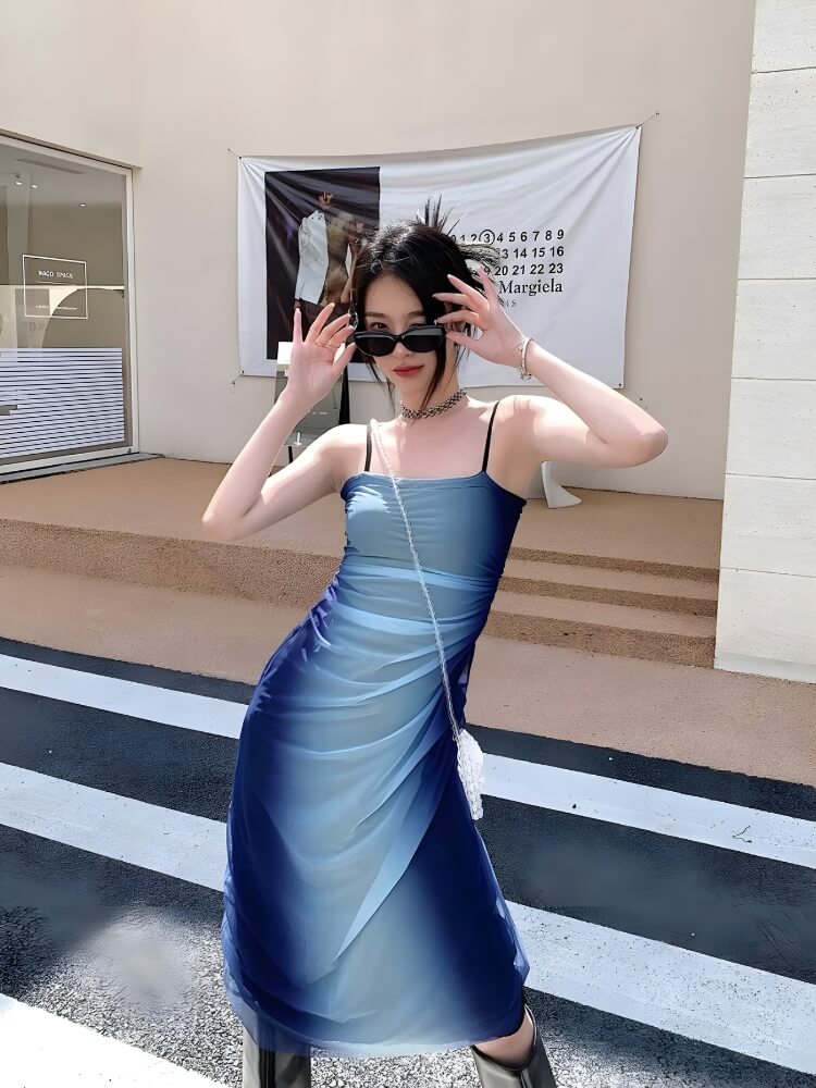 Litlookz Studio Y2K Blue Gradient Midi Dress