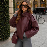 Litlookz Studio Y2K Burgundy Faux Leather Jacket, view 2