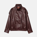 Litlookz Studio Y2K Burgundy Faux Leather Jacket, view 3