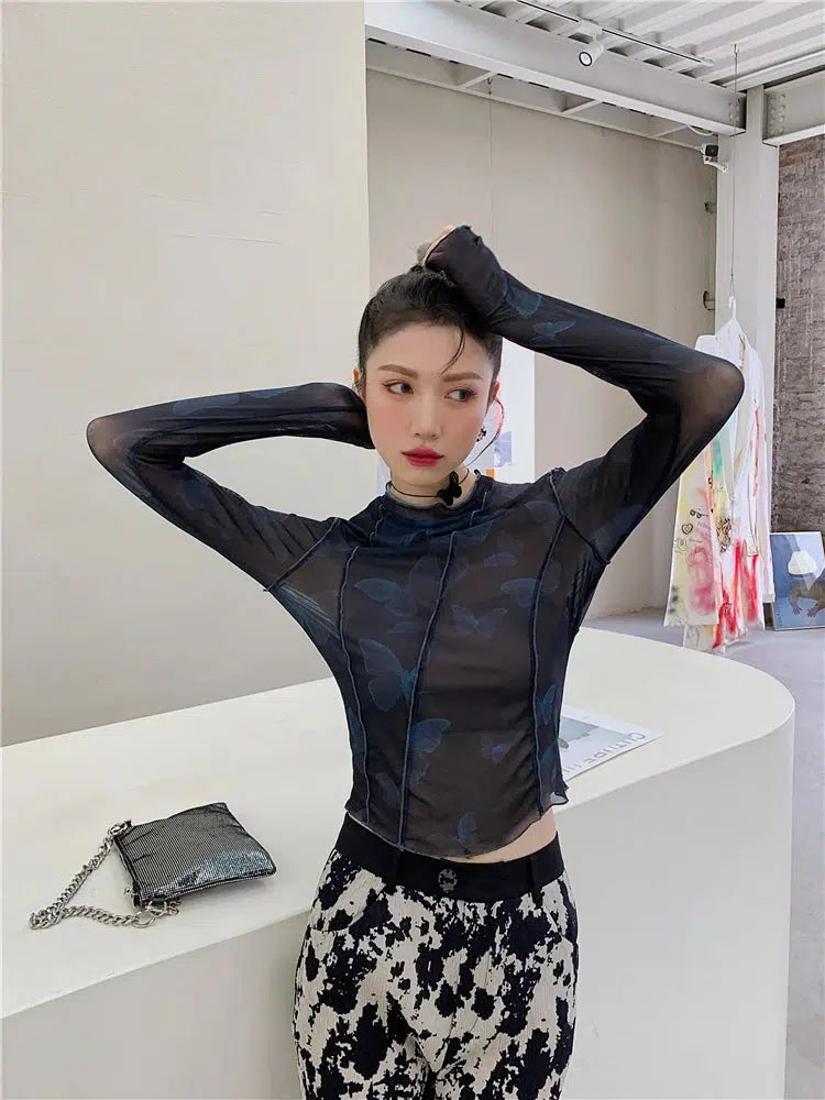 Litlookz Studio Y2K Butterfly Mesh Top