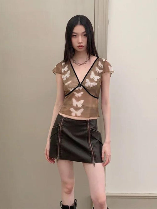 Litlookz Studio Y2K Butterfly V Neck Top