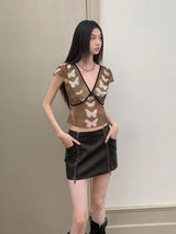 Litlookz Studio Y2K Butterfly V Neck Top, view 2