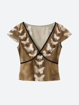 Litlookz Studio Y2K Butterfly V Neck Top, view 4