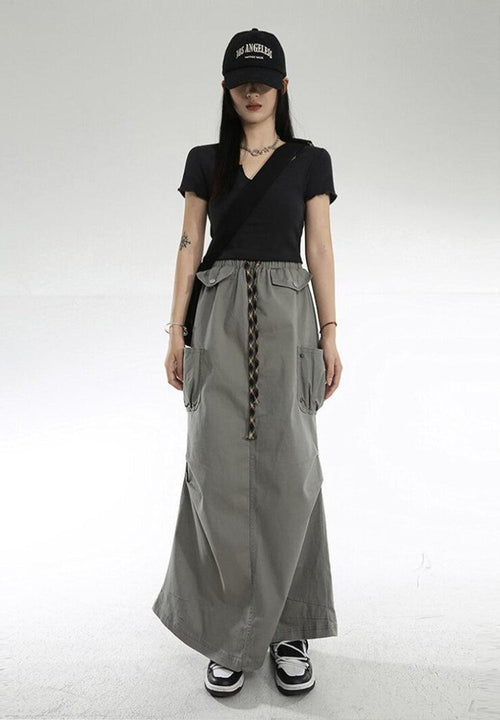 Litlookz Studio Y2K Cargo Parachute Maxi Skirt