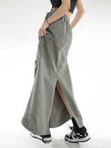 Litlookz Studio Y2K Cargo Parachute Maxi Skirt, view 3