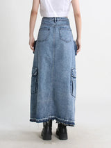 Litlookz Studio Y2K Cargo Split Denim Midi Skirt, view 2