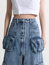 Litlookz Studio Y2K Cargo Split Denim Midi Skirt, view 4