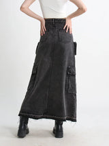 Litlookz Studio Y2K Cargo Split Denim Midi Skirt, view 6
