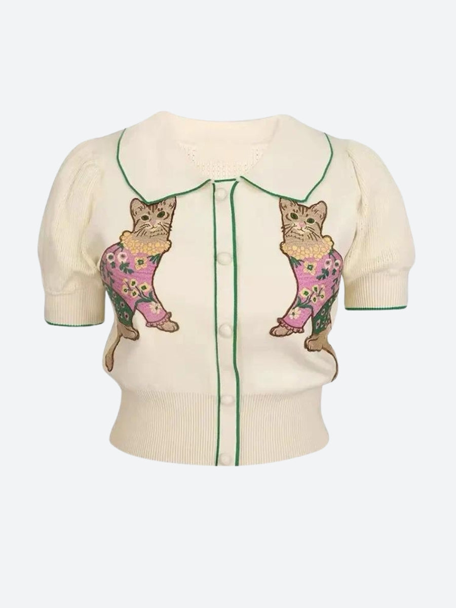 Litlookz Studio Y2K Cat Embroidered Sweater