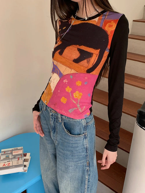 Litlookz Studio Y2K Cat Graphic Top