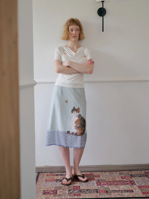 Litlookz Studio Y2K Cat Print Midi Skirt