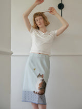 Litlookz Studio Y2K Cat Print Midi Skirt, view 2