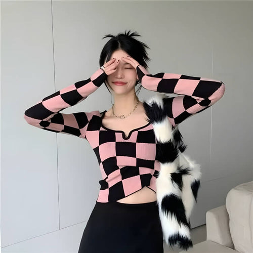 Litlookz Studio Y2K Checkered Square Neck Top