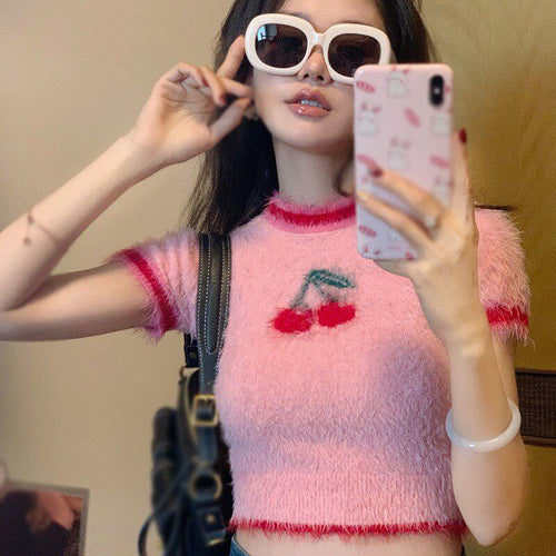 Litlookz Studio Y2K Cherry Crop Sweater