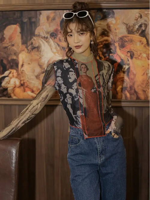 Litlookz Studio Y2K Collage Mesh Top