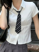 Litlookz Studio Y2K College Shirt With Striped Tie, view 2