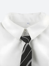Litlookz Studio Y2K College Shirt With Striped Tie, view 4