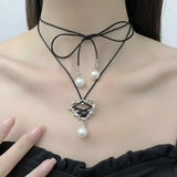 Litlookz Studio Y2K Coquette Barbed Heart Bow Tie Necklace, view 2