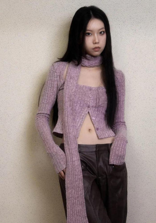 Litlookz Studio Y2K Corduroy Cropped Scarf Cardigan