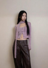 Litlookz Studio Y2K Corduroy Cropped Scarf Cardigan, view 4