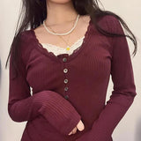 Litlookz Studio Y2K Corduroy Lace Trim Top, view 2