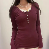 Litlookz Studio Y2K Corduroy Lace Trim Top, view 3