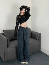 Litlookz Studio Y2K Crochet Crop Sweater, view 3