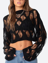 Litlookz Studio Y2K Crochet Crop Sweater, view 4