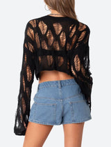 Litlookz Studio Y2K Crochet Crop Sweater, view 5