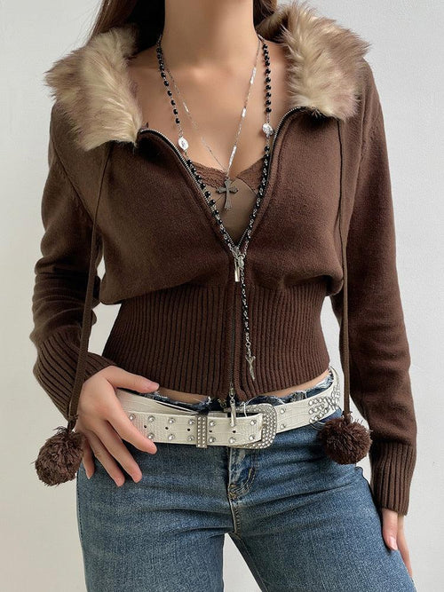 Litlookz Studio Y2K Cropped Zip-Up Cardigan