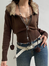 Litlookz Studio Y2K Cropped Zip-Up Cardigan, view 4