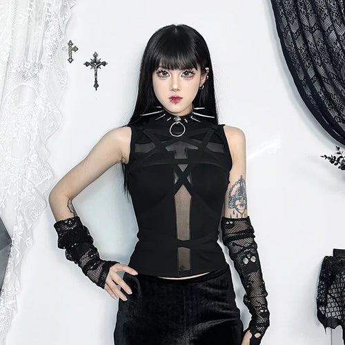 Litlookz Studio Y2K Cross Strap Sheer Top