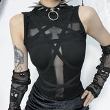 Litlookz Studio Y2K Cross Strap Sheer Top, view 3